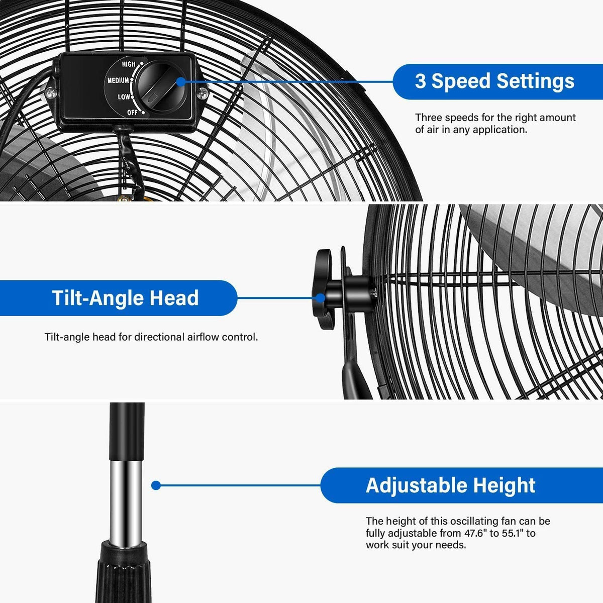 20 Inch 3-Speed High Velocity Metal Pedestal Standing Fan D24952