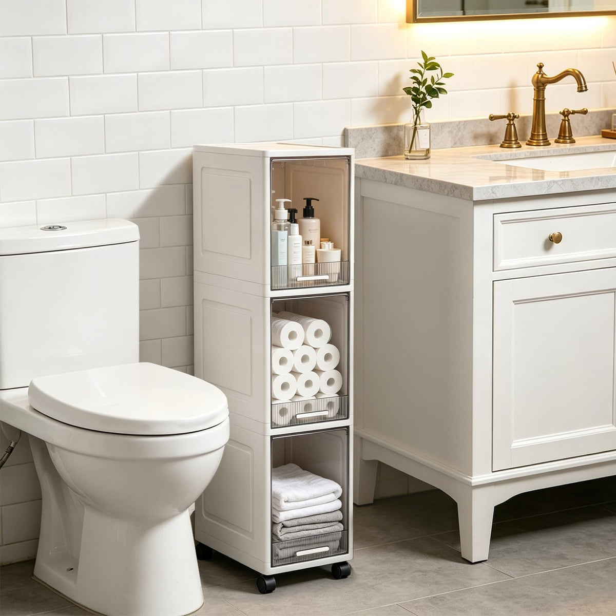 Narrow 3 Tier Bathroom Storage Cabinet with Wheels Z82593