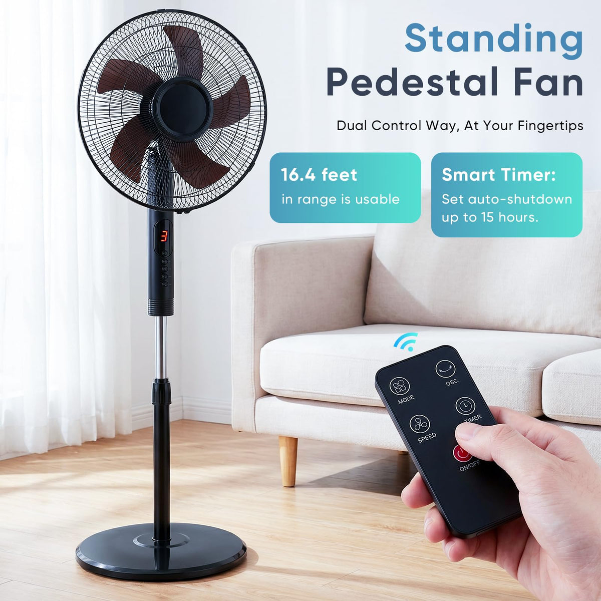 17" Oscillating Pedestal Fan with Remote O689