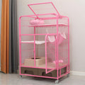 Pink Folding Metal Cat Cage Dog Crate with Four Wheels C348