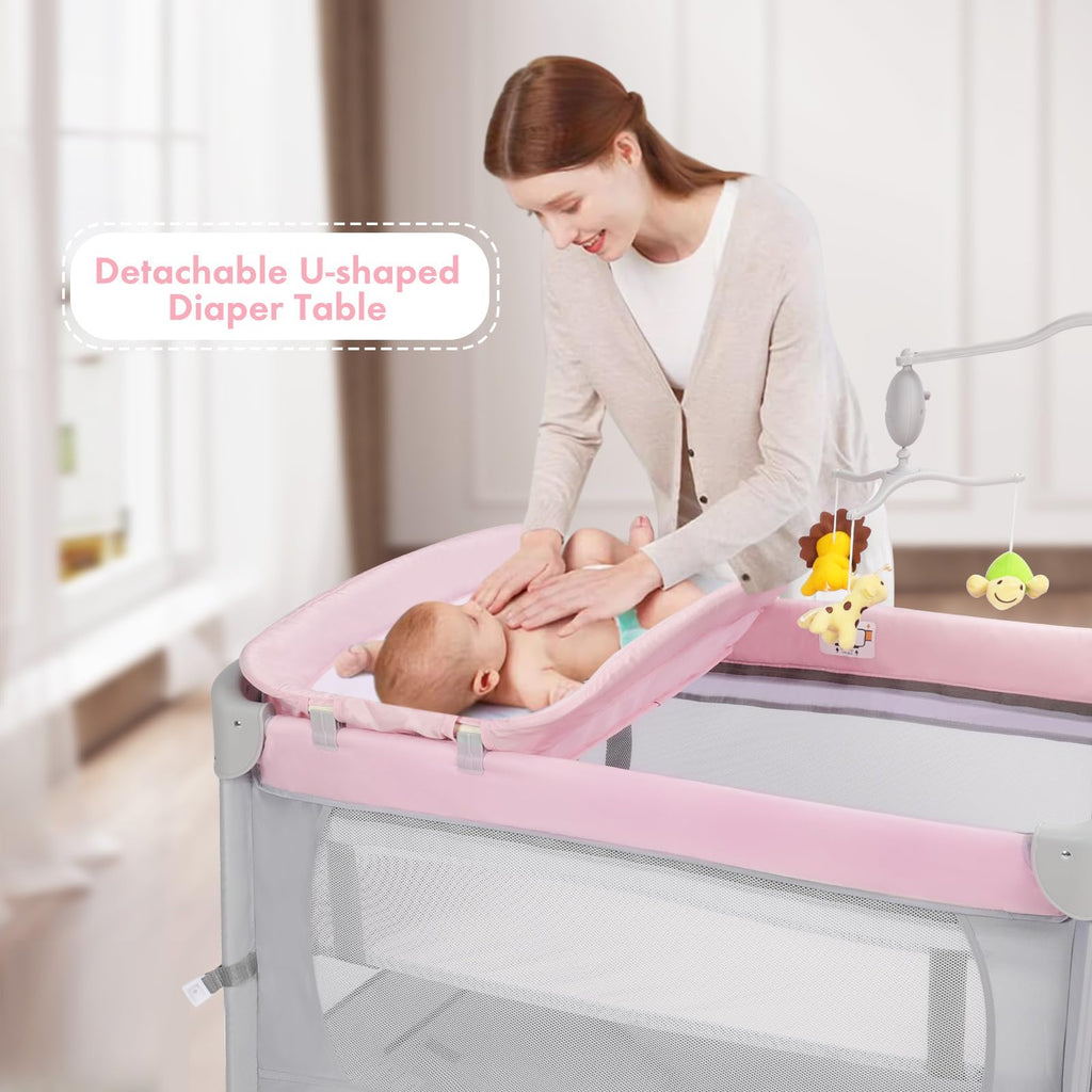 5-in-1 Pink Baby Bassinet Bedside Crib G815