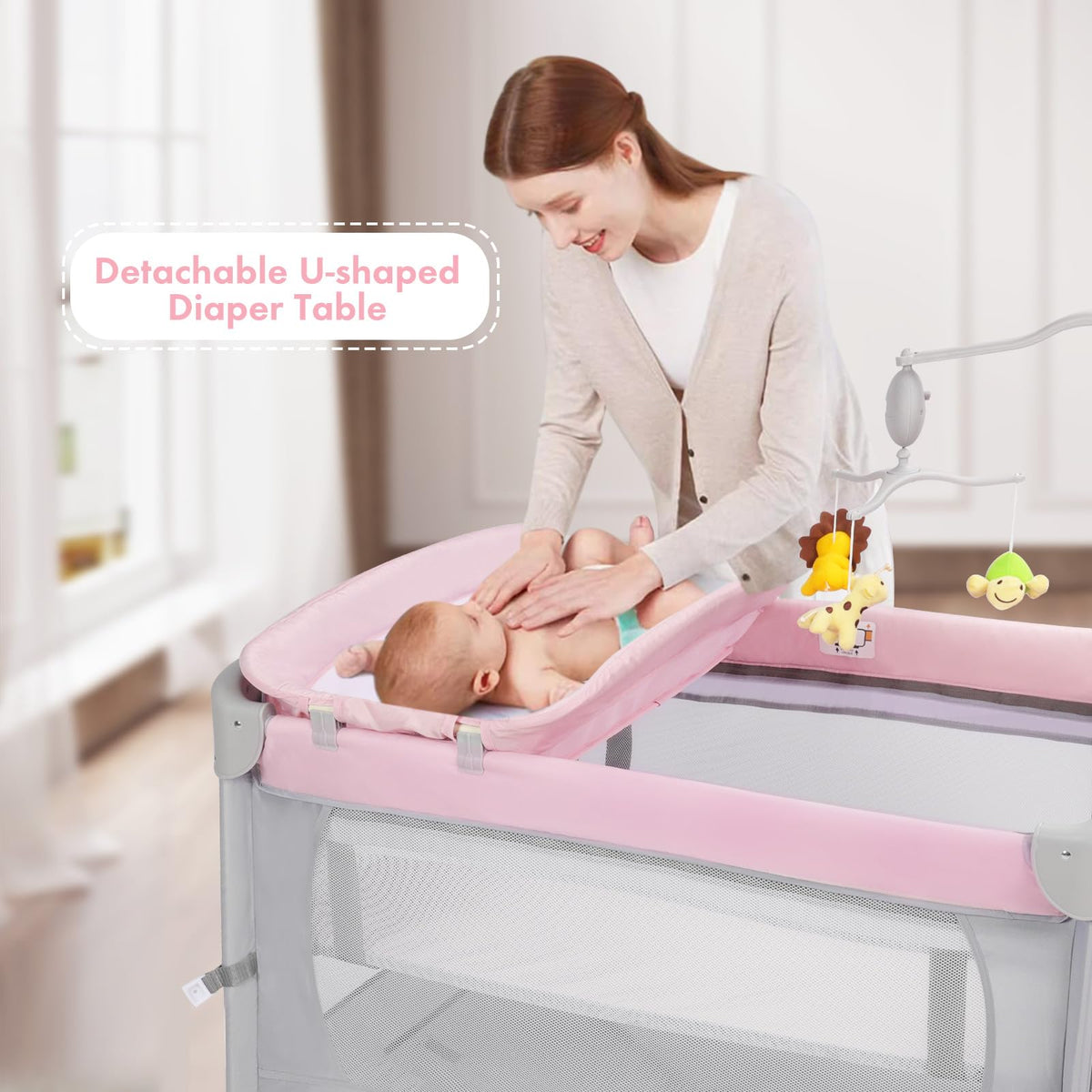 5-in-1 Pink Baby Bassinet Bedside Crib G815