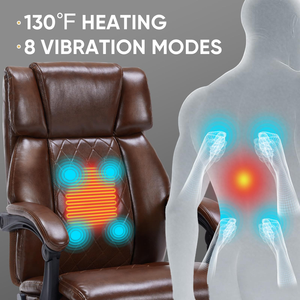 Brown Heated Massage Reclining Leather Office Chair with Foot Rest Y323