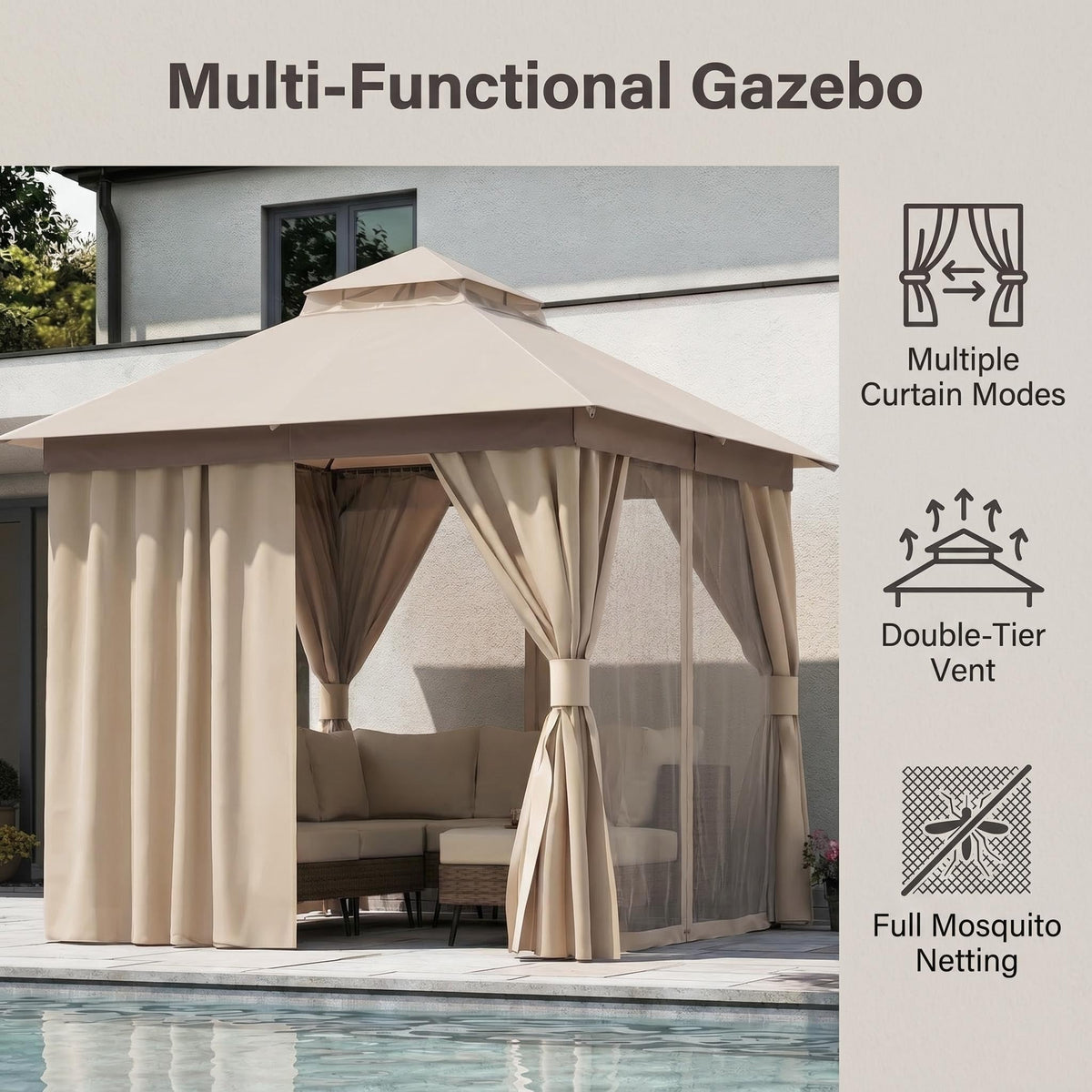 12x12 Metal Frame Gazebo Canopy Tent P4561