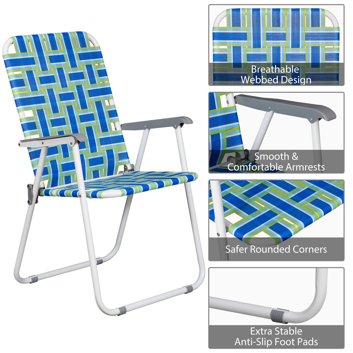 Folding Metal Webbed Outdoor Chair Set of 2 Blue V6987