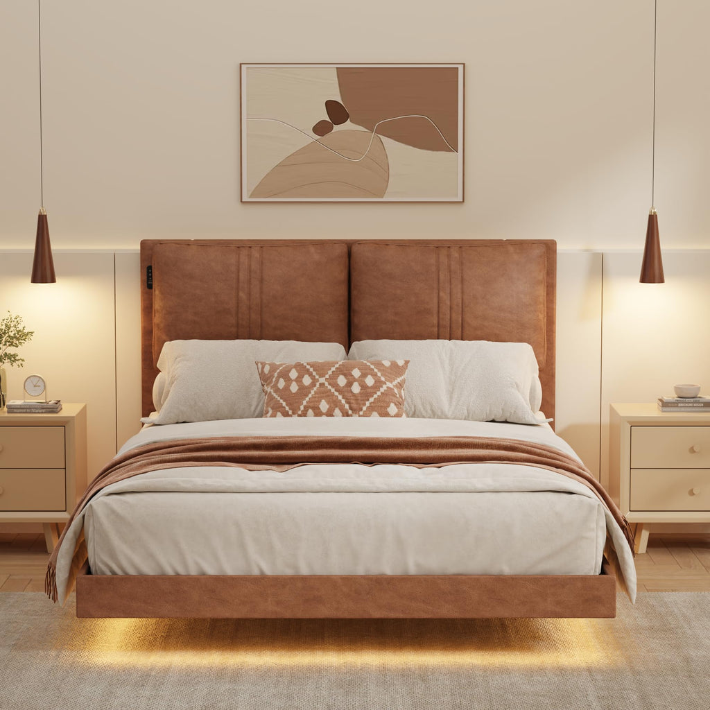 Queen Floating Bed Frame with LED Lights B60604