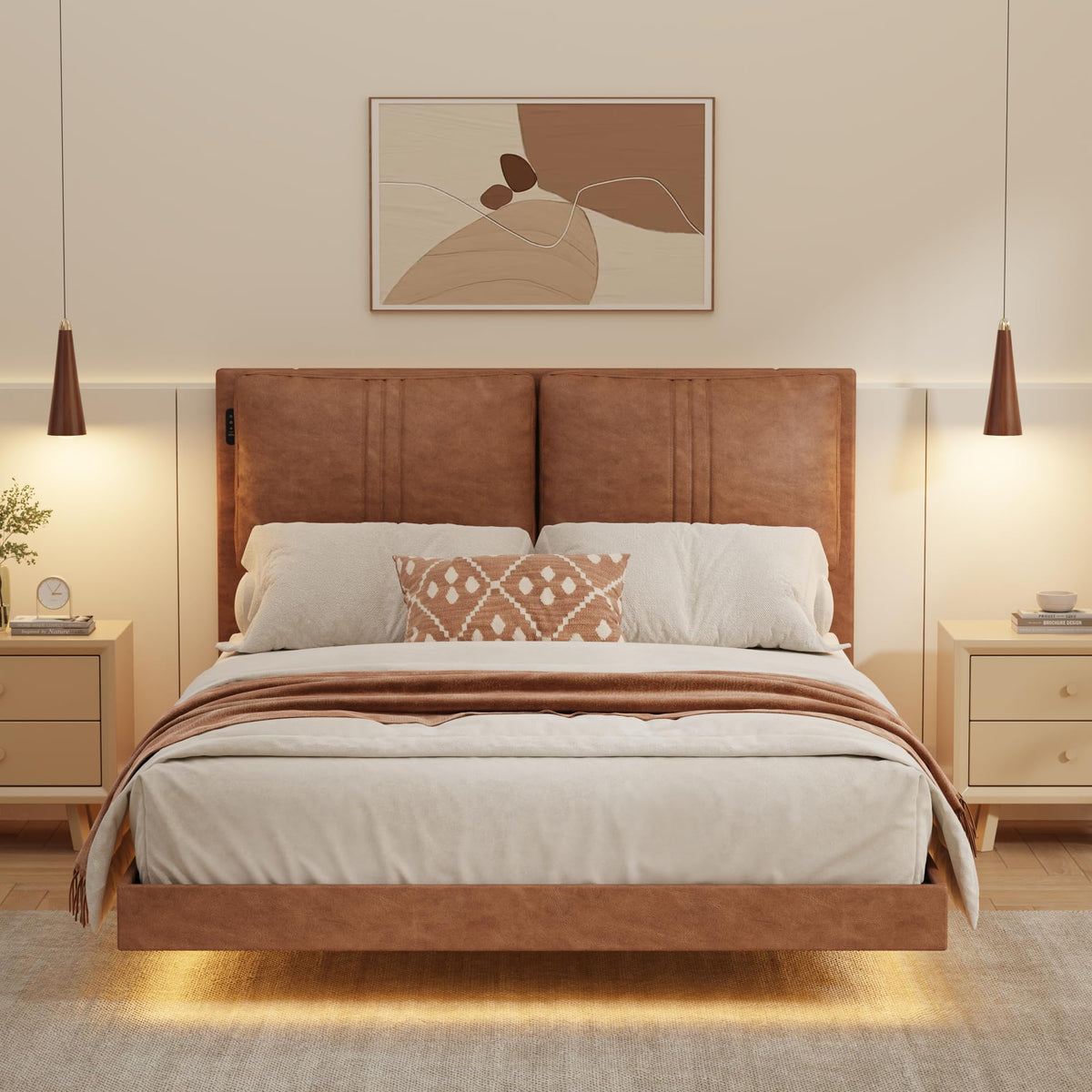 Queen Floating Bed Frame with LED Lights B60604