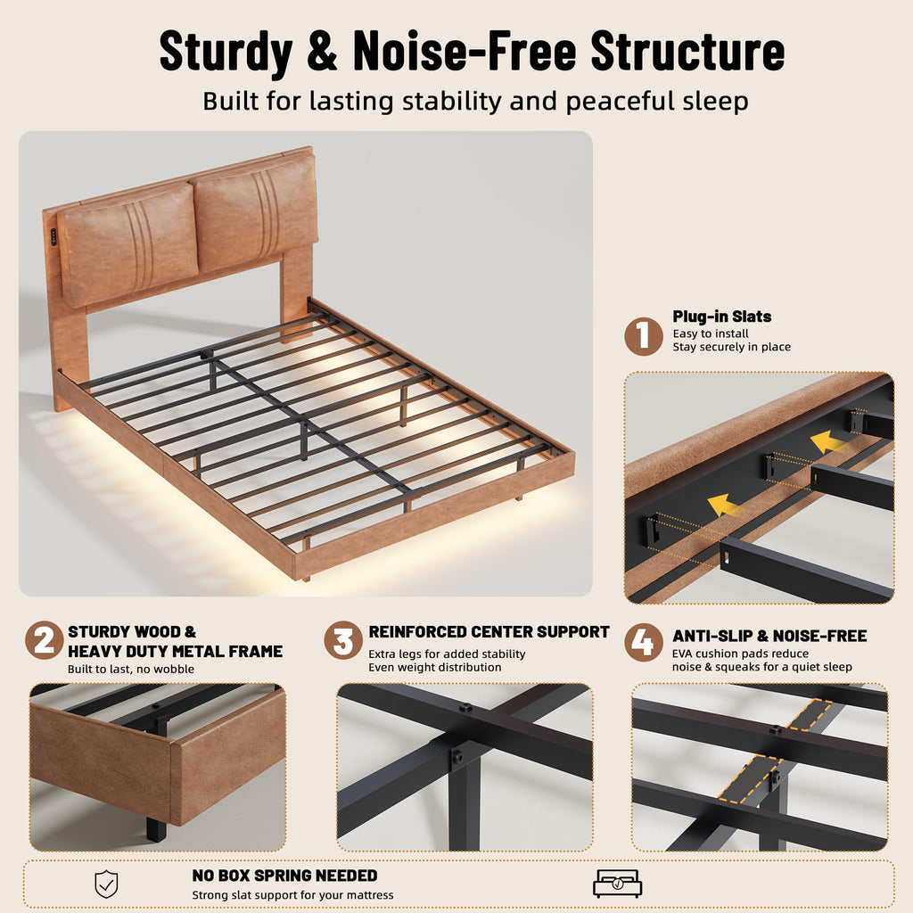 Queen Floating Bed Frame with LED Lights B60604