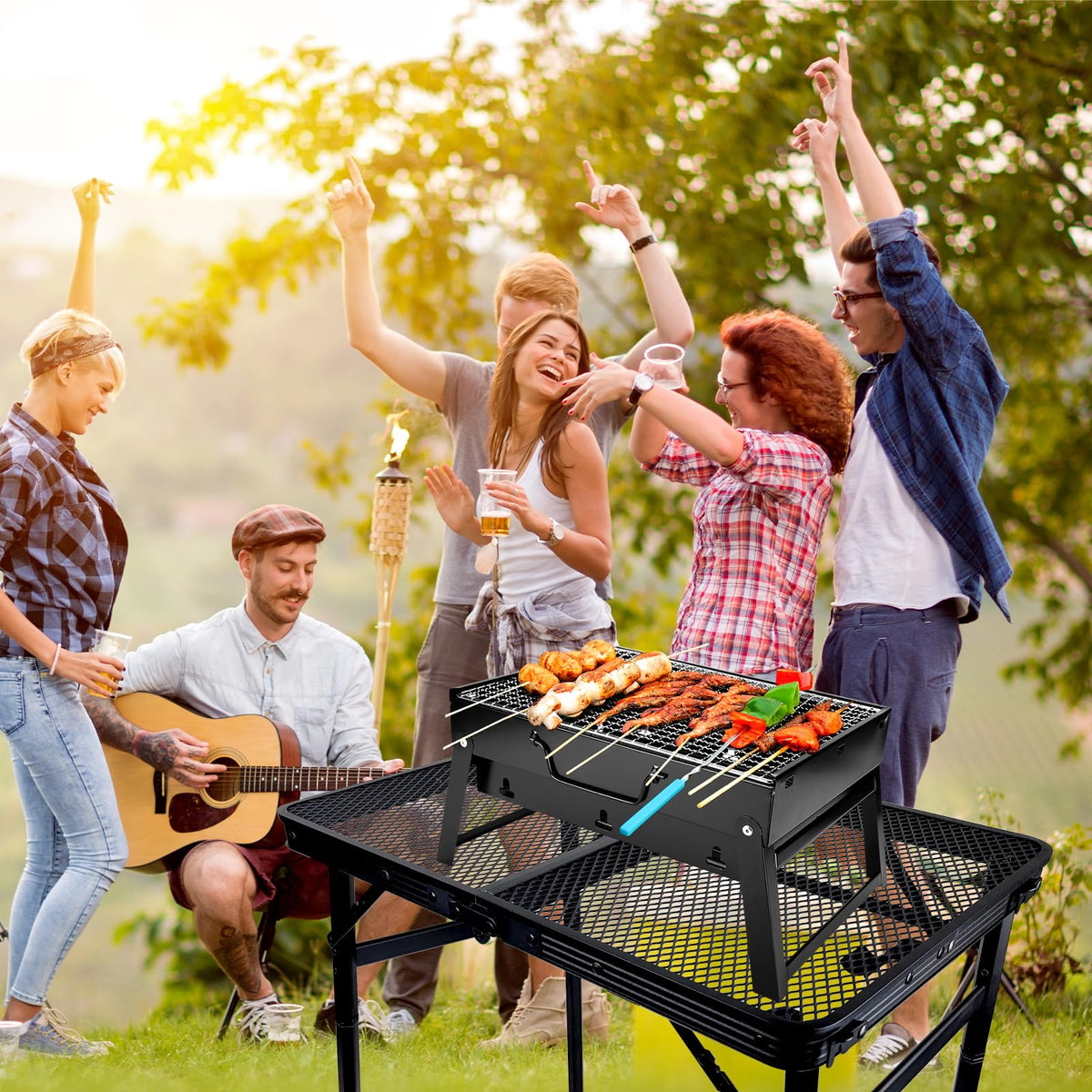 Black Adjustable Folding Camping Table U3825
