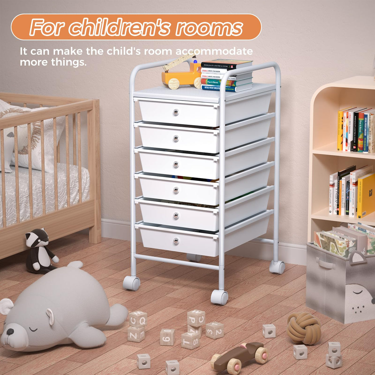 White 6 Tier Rolling Storage Cart with 6 Drawers U3111