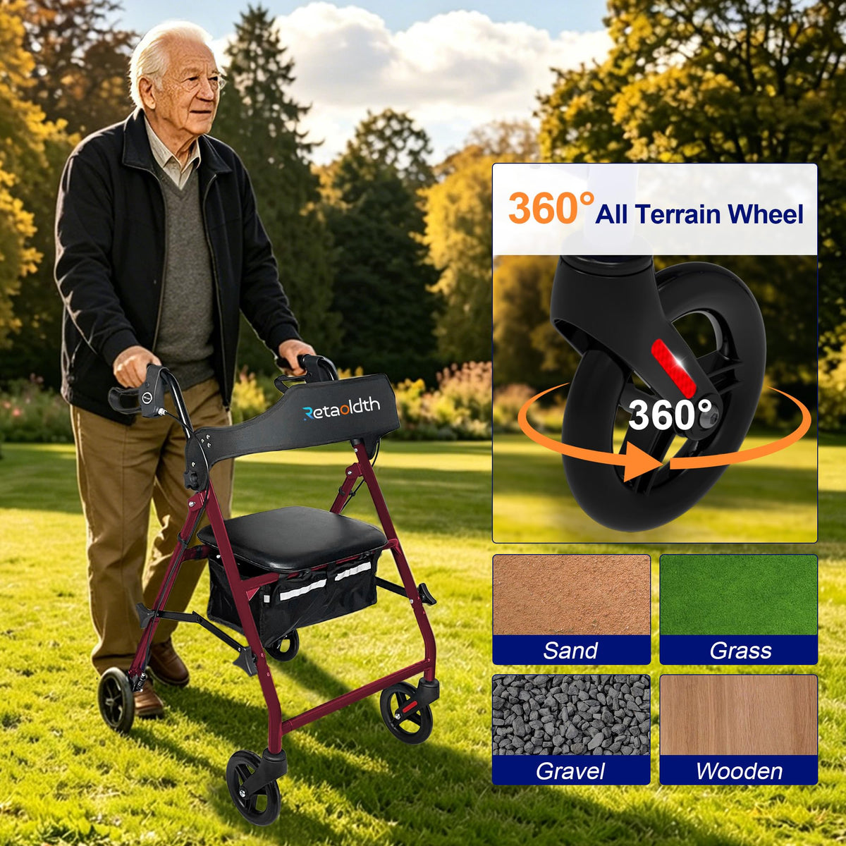 Foldable Rollator Walker with Seat D834290