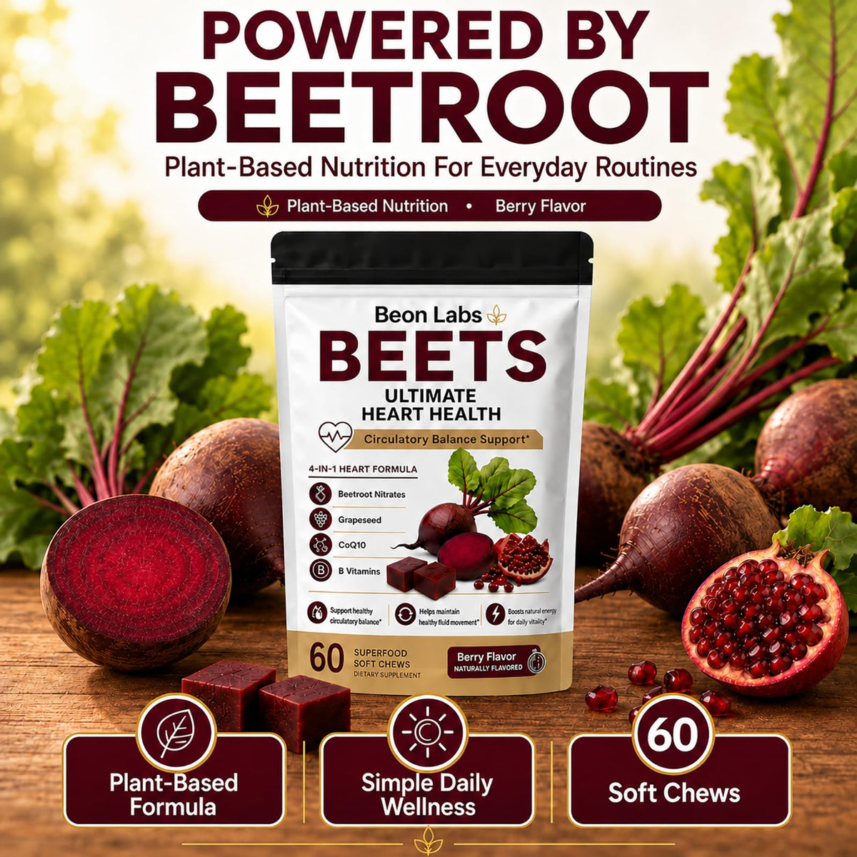 Beetroot Chews with CoQ10 & Grape Seed Extract, 60 Chews C211607