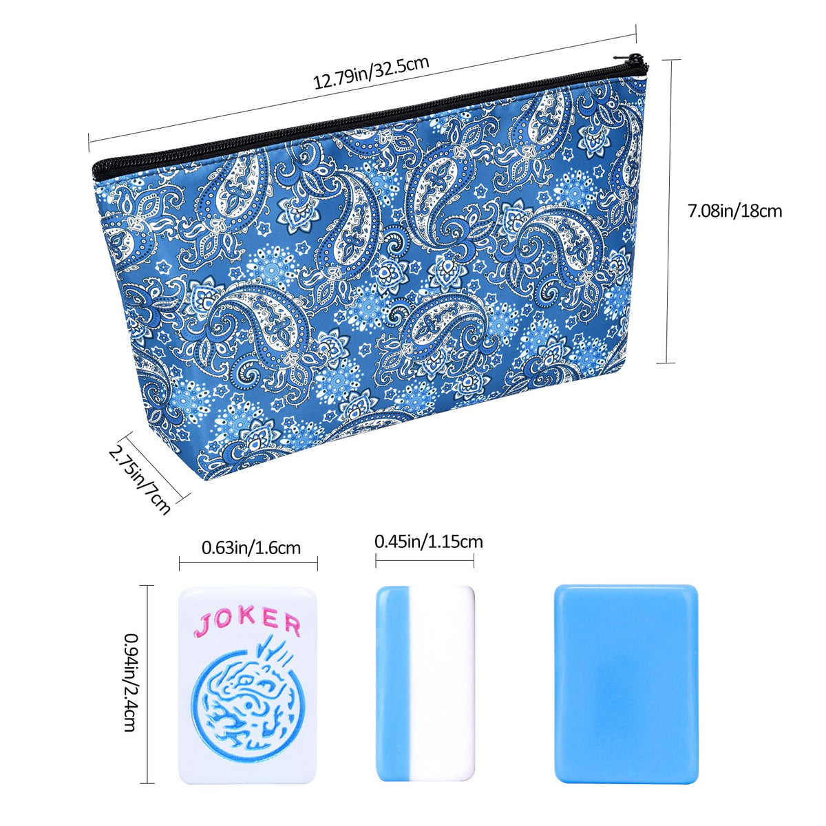 Mini Mahjong Set with 166 Blue Tiles, 4 Racks & Bag I503292