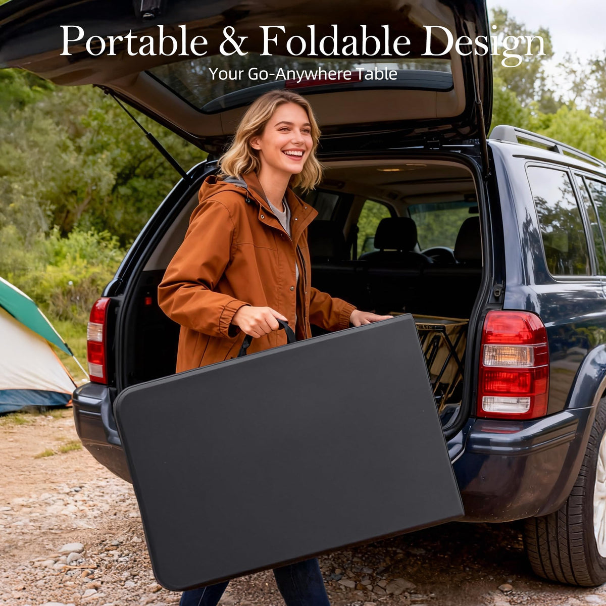 6FT Black Plastic Folding Table with Carrying Handle C381935