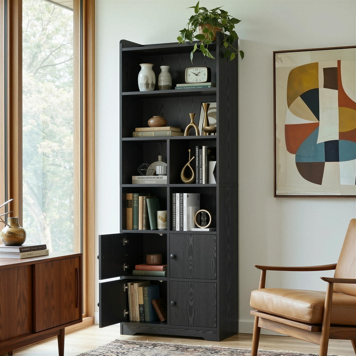 74.6" Tall 6-Tier Bookshelf with Doors S84605