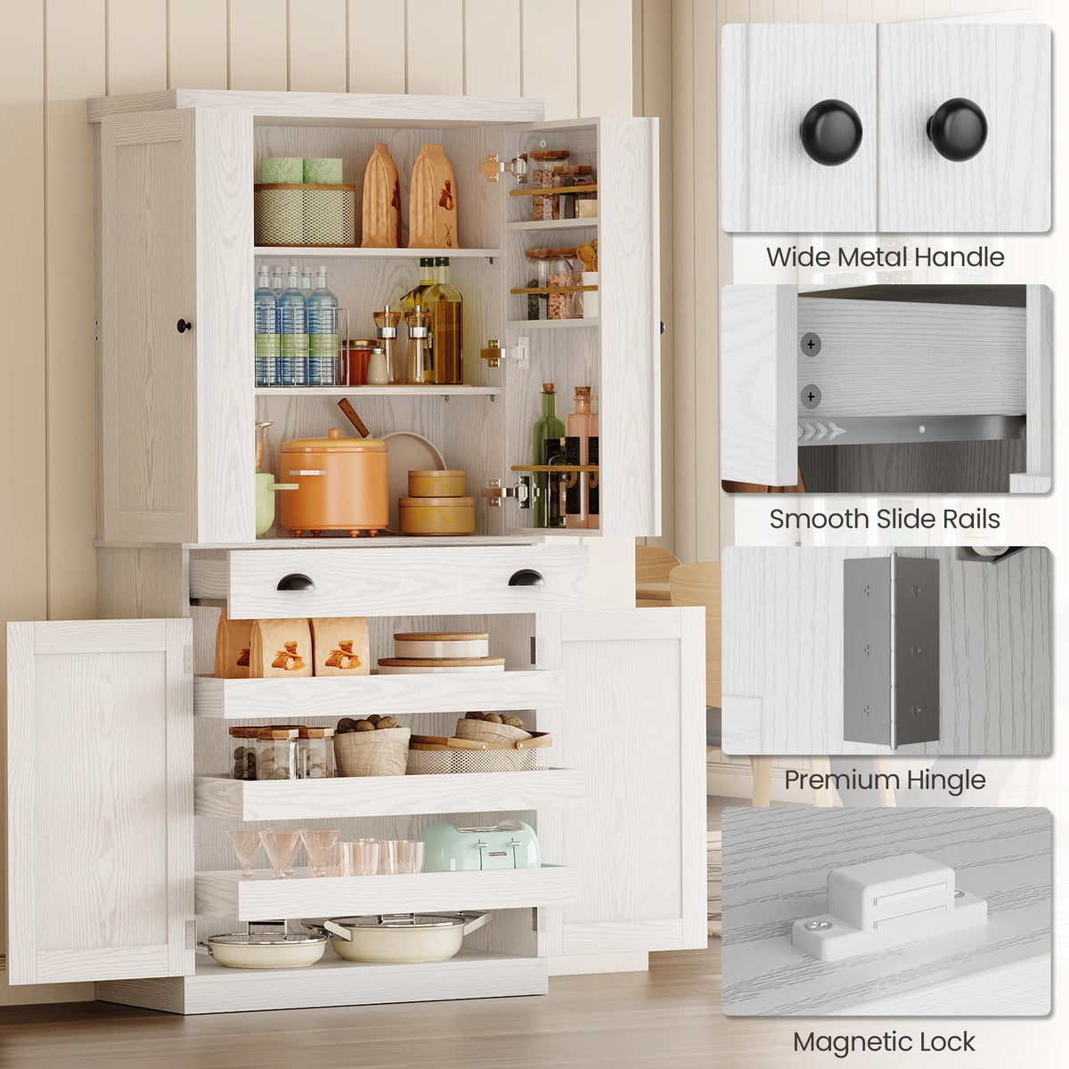 72" White Kitchen Pantry Cabinet with Drawer Q974029