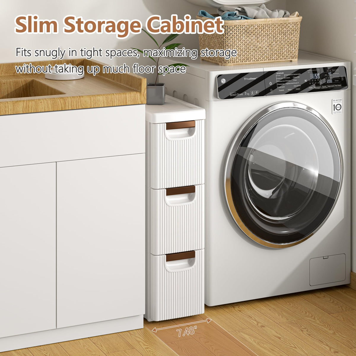 3 Drawer White Rolling Storage Cabinet J804194