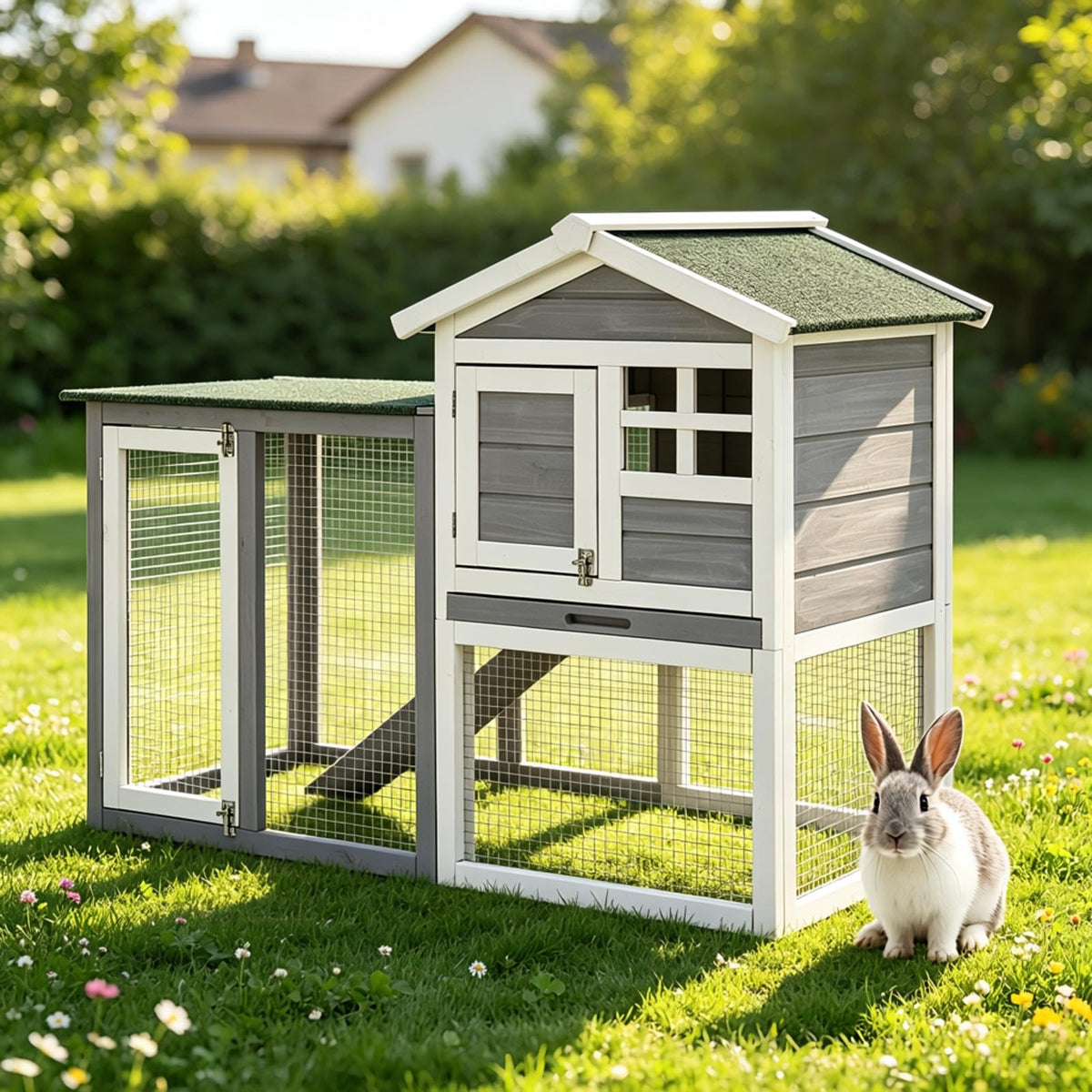 2-Story Wooden Bunny Hutch with Tray Z928