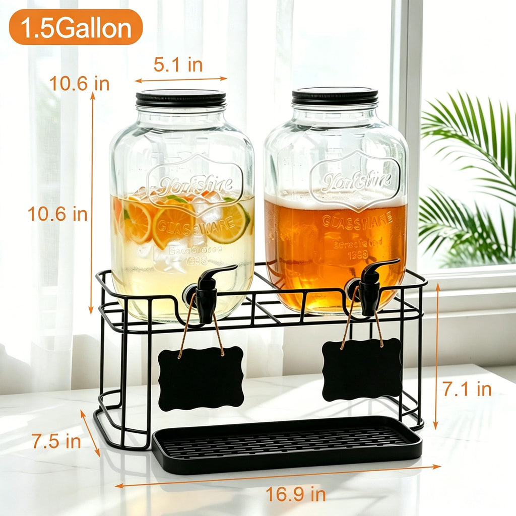 2 Pack 1.5 Gallon Glass Beverage Dispenser with Stand U521860