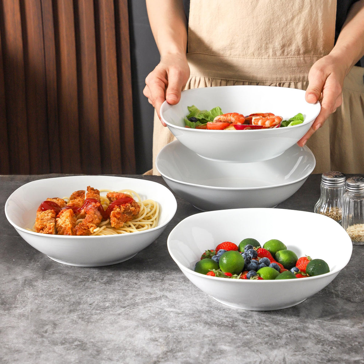 4 Pc 35 oz Porcelain Pasta Bowls V450
