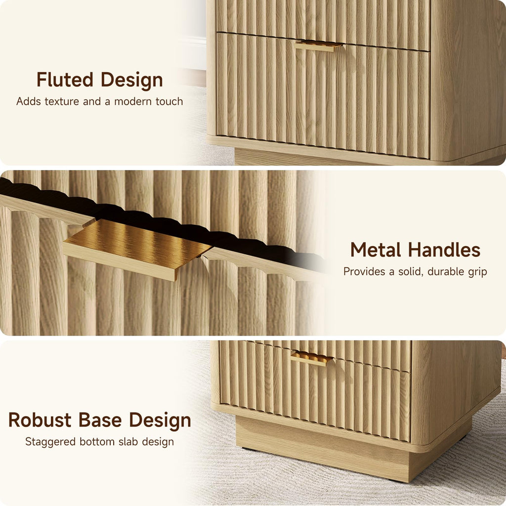 Natural 3 Drawer Nightstand with Charging Station F177513