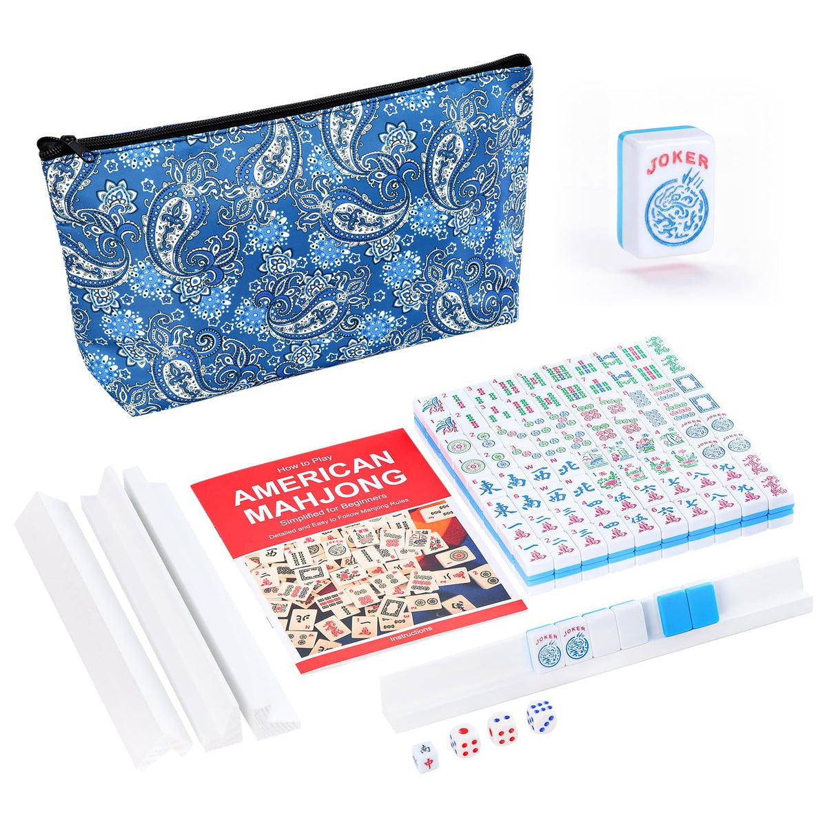 Mini Mahjong Set with 166 Blue Tiles, 4 Racks & Bag I503292