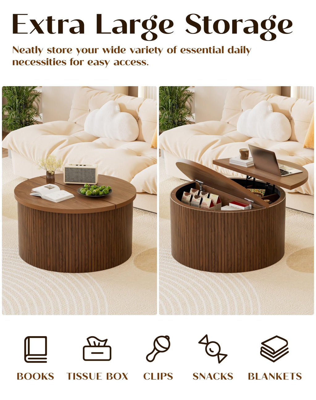 Round Lift Top Coffee Table with Storage U197934