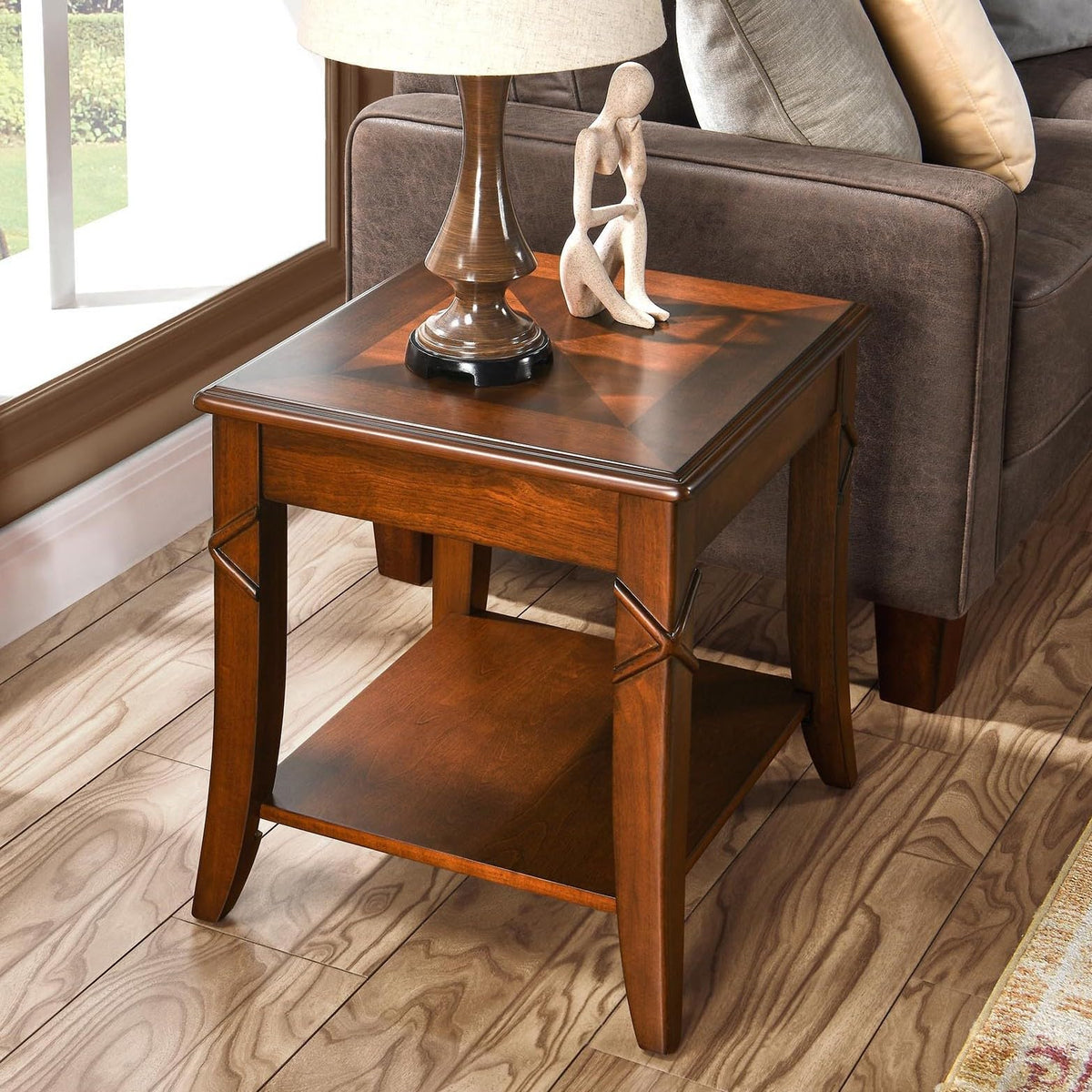 Solid Wood Side End Table with Storage Shelf E369163