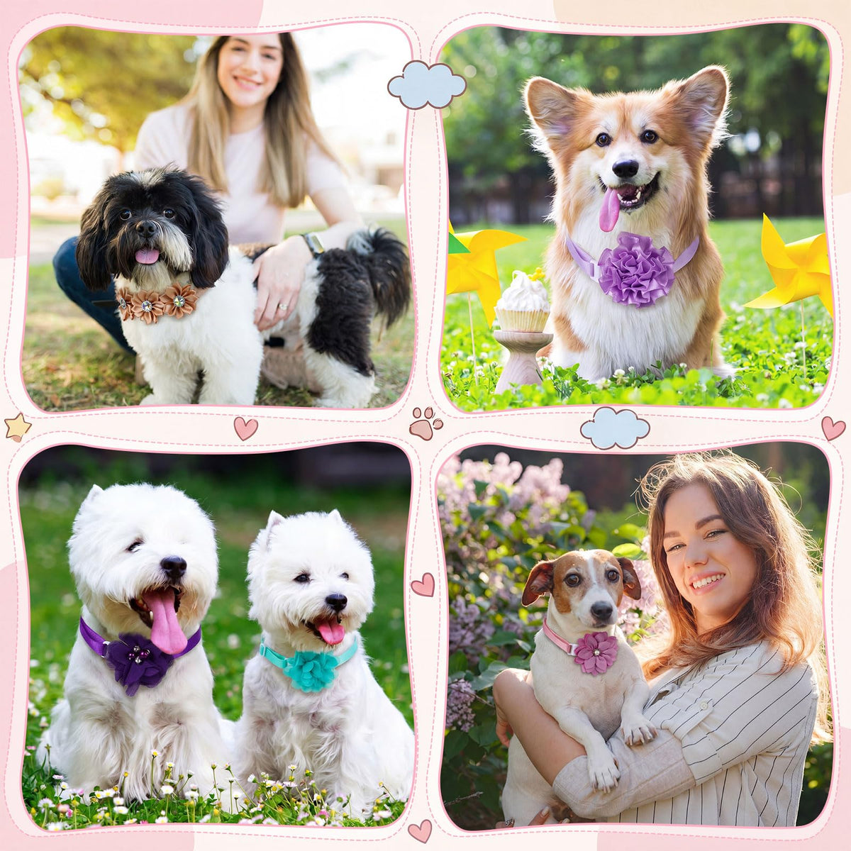 100 Pcs Floral Adjustable Dog Collar Flowers Z583775