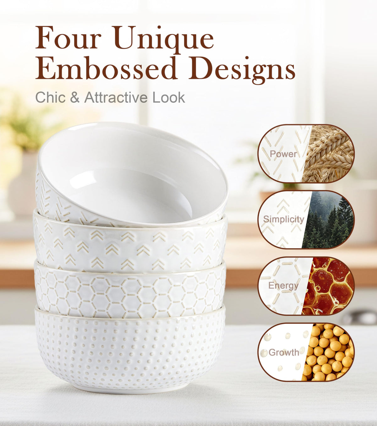 26 oz Ceramic Cereal Bowls Set of 4 R2456