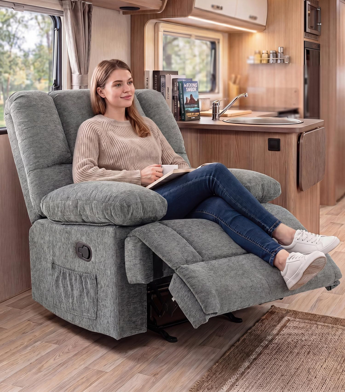 41" Oversized Chenille Rocker Recliner Chair Grey 350 LBS Capacity K29856