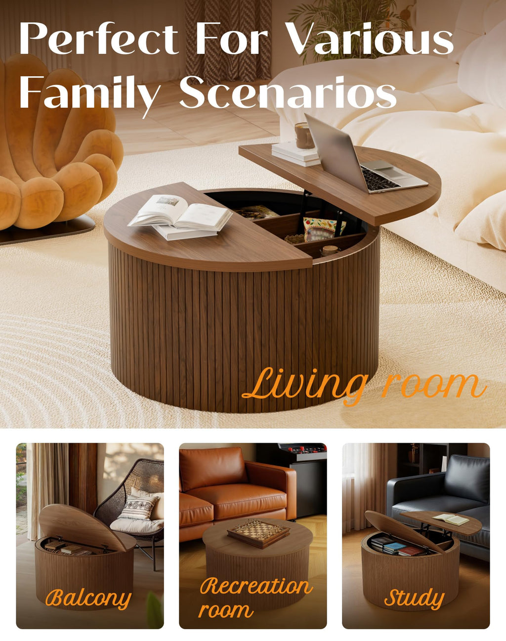 Round Lift Top Coffee Table with Storage U197934