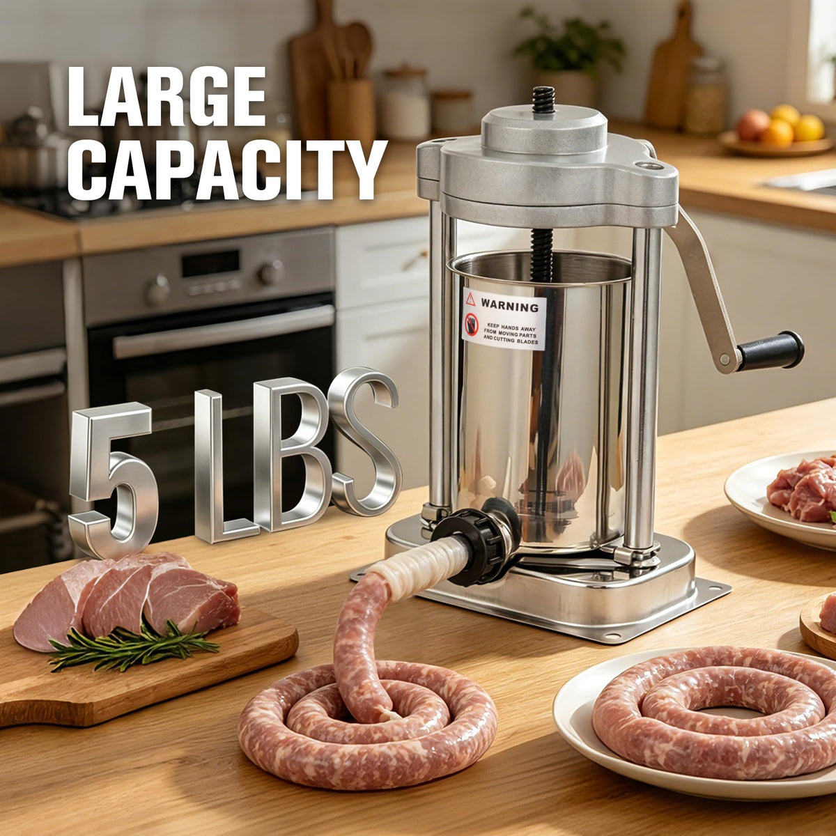 5lb Stainless Steel Sausage Stuffer with 3 Stuffing Tubes C758