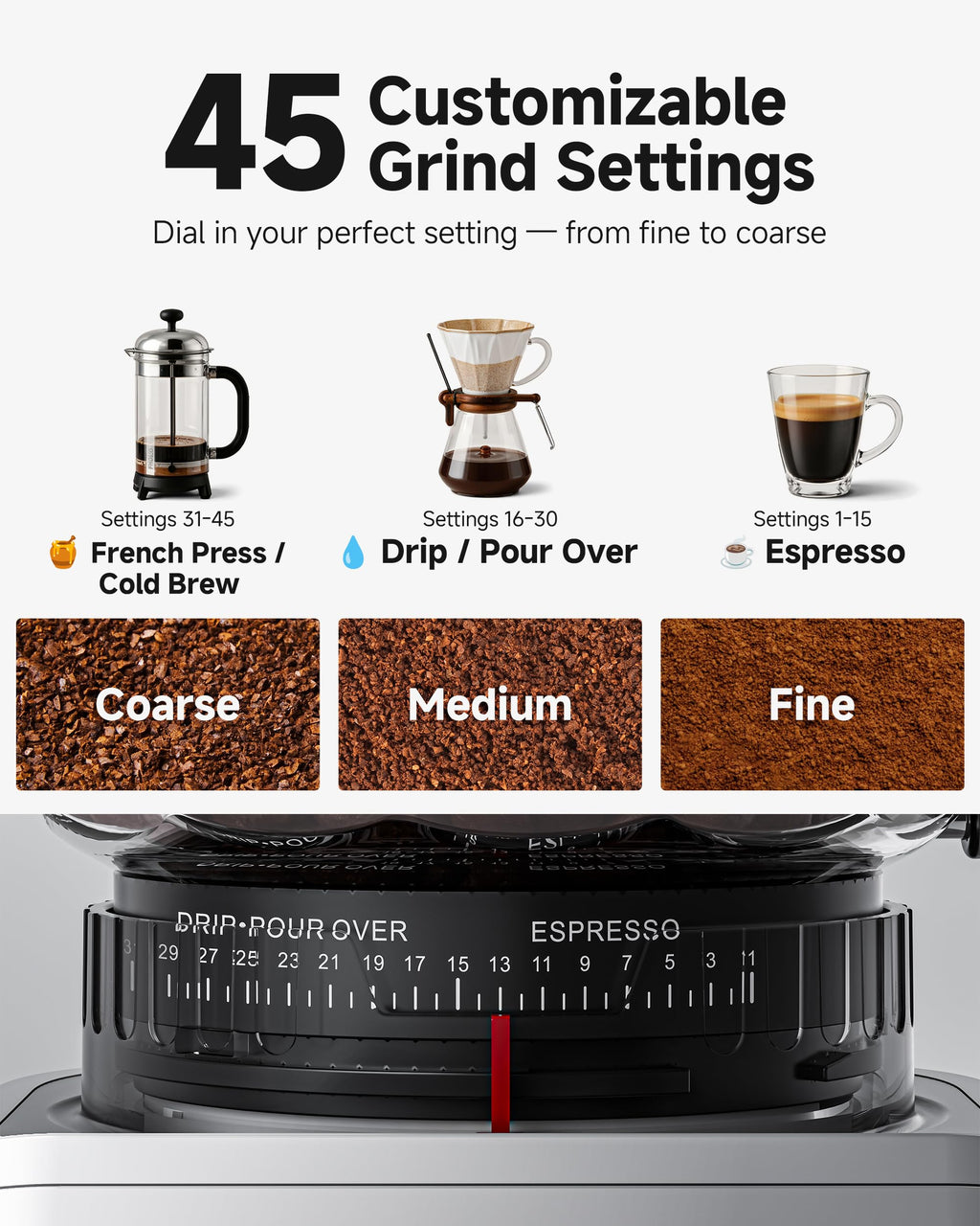Espresso Coffee Grinder, 45 Grind Settings X153160