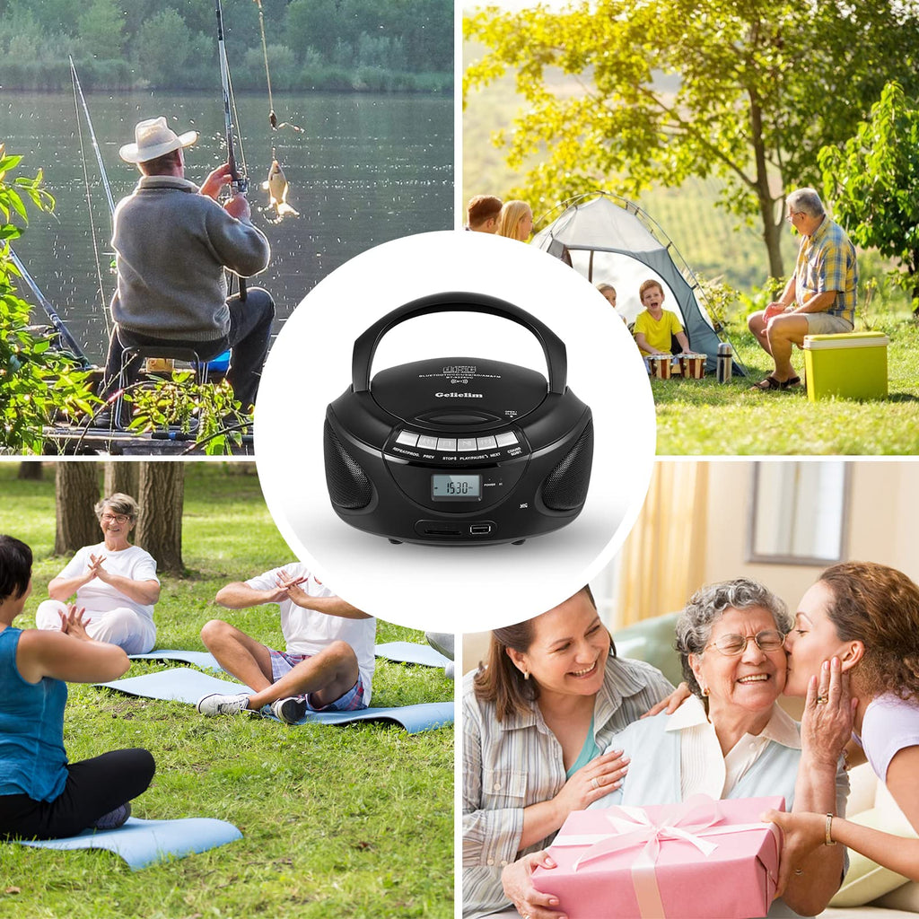 Portable CD Boombox with AM/FM Radio, Bluetooth, USB, SD Card, LCD Display, Black L757776