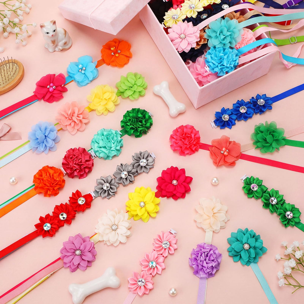 100 Pcs Floral Adjustable Dog Collar Flowers Z583775