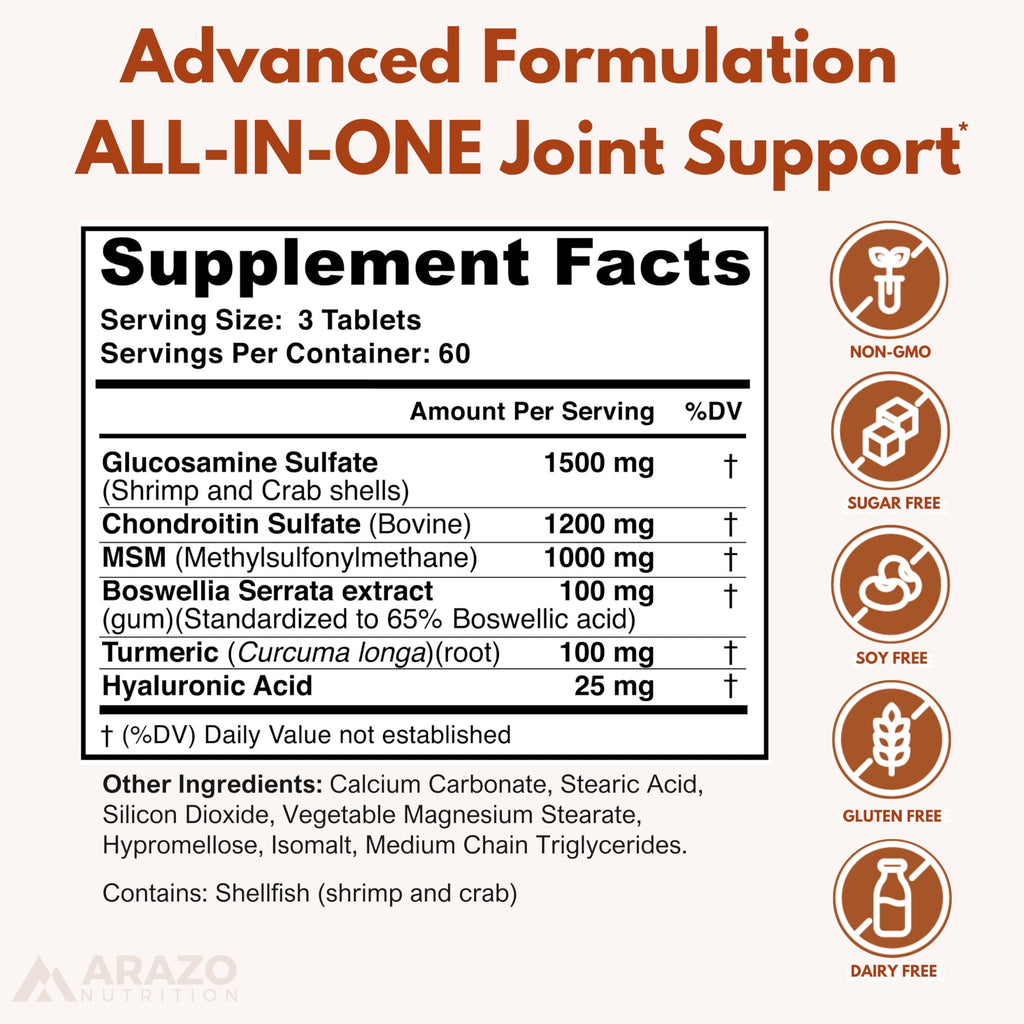 Glucosamine Chondroitin Turmeric MSM Boswellia Joint Support Supplement 180 Tablets R7638