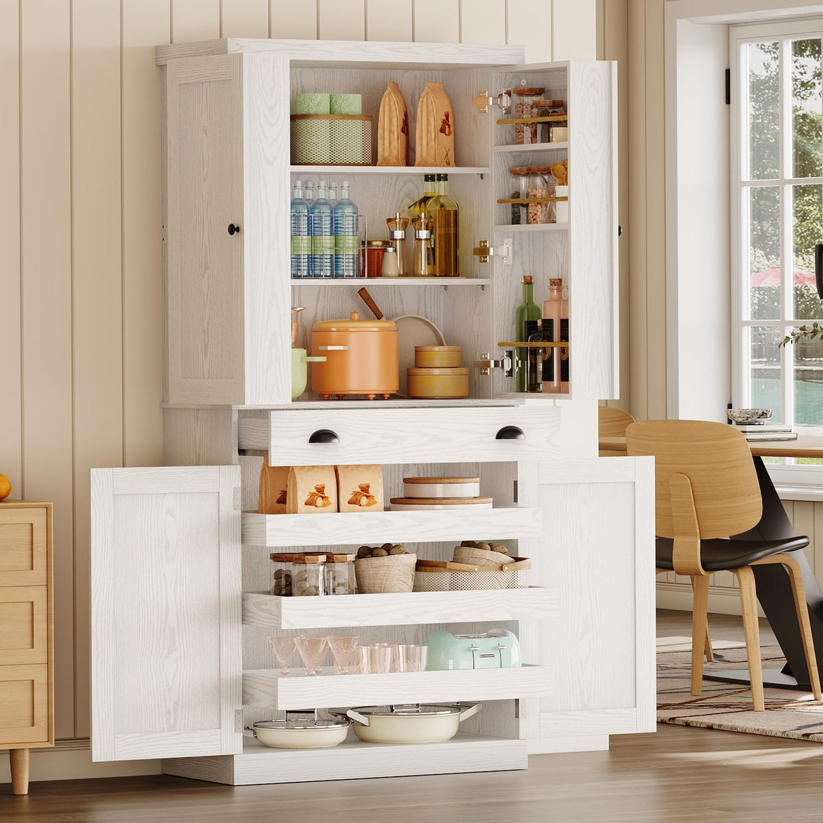 72" White Kitchen Pantry Cabinet with Drawer Q974029