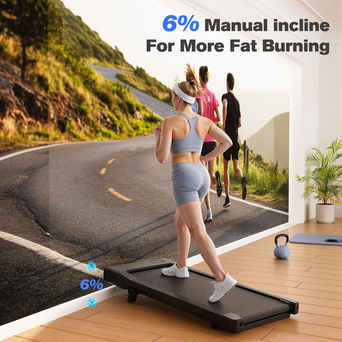 Walking Pad with Incline, 2.5 HP Under Desk Treadmill, 300 lbs Capacity V37720
