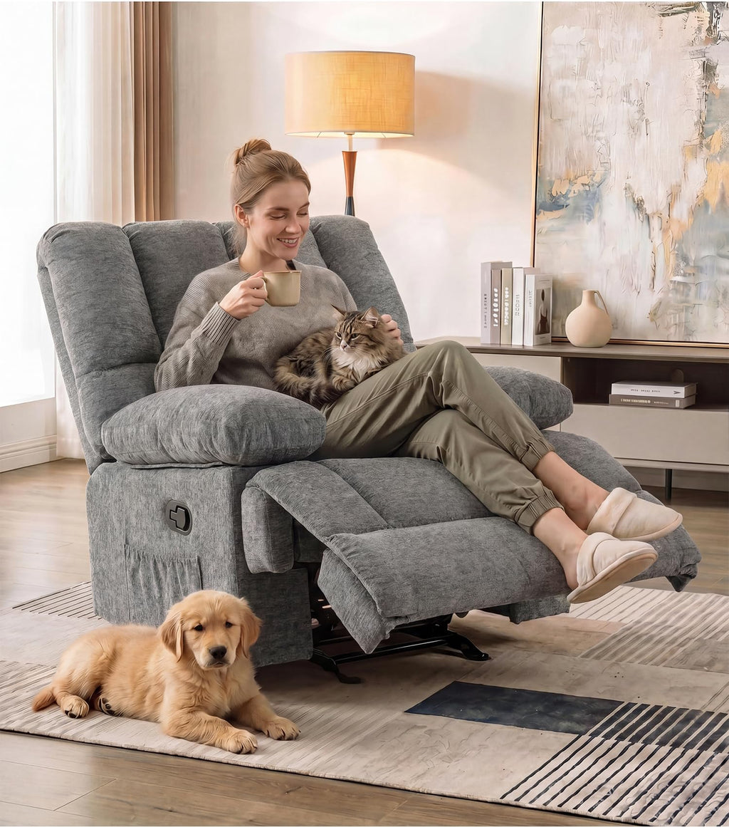 41" Oversized Chenille Rocker Recliner Chair Grey 350 LBS Capacity K29856