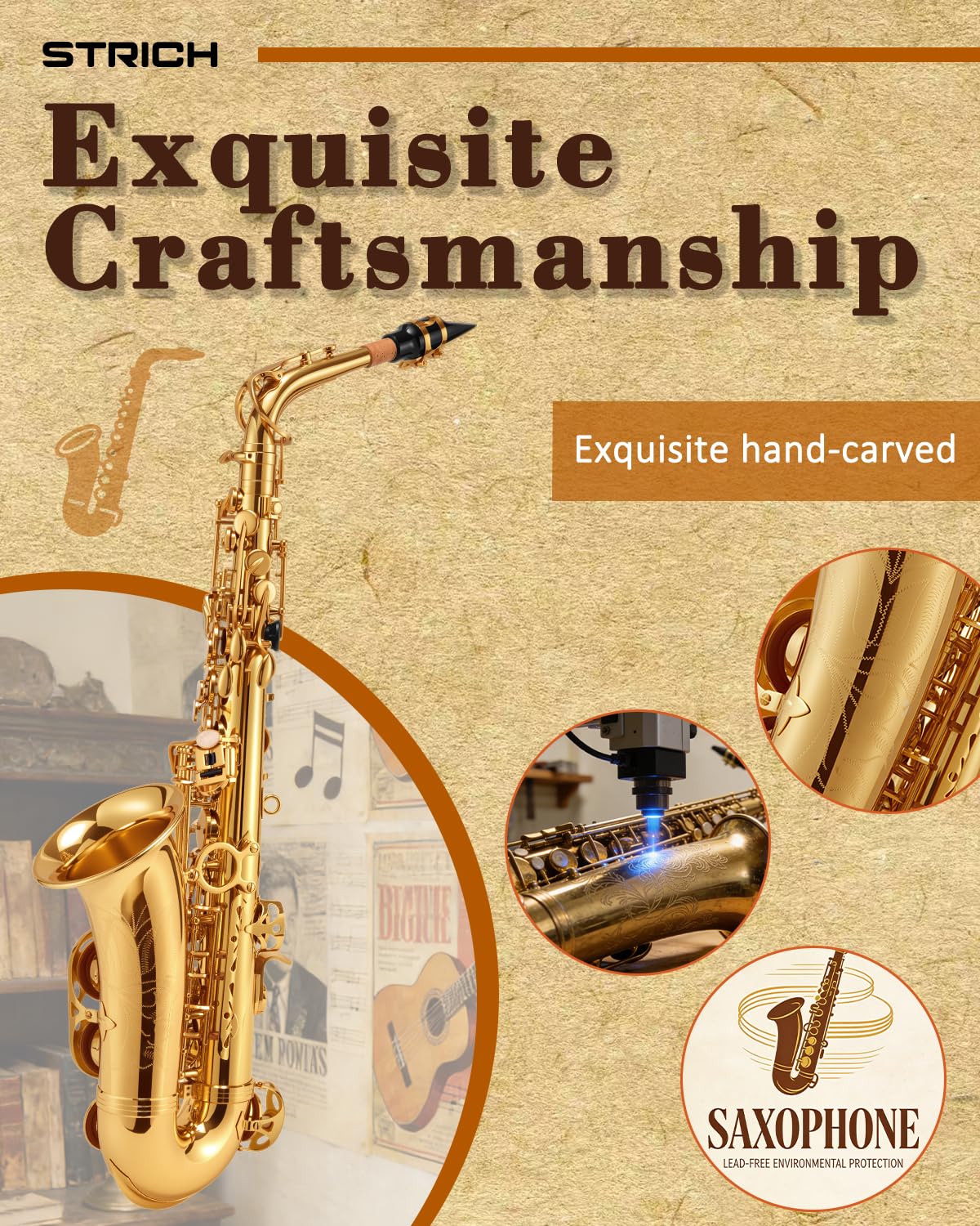 Alto Saxophone Brass Student Beginner Kit with Hard Case Z988965