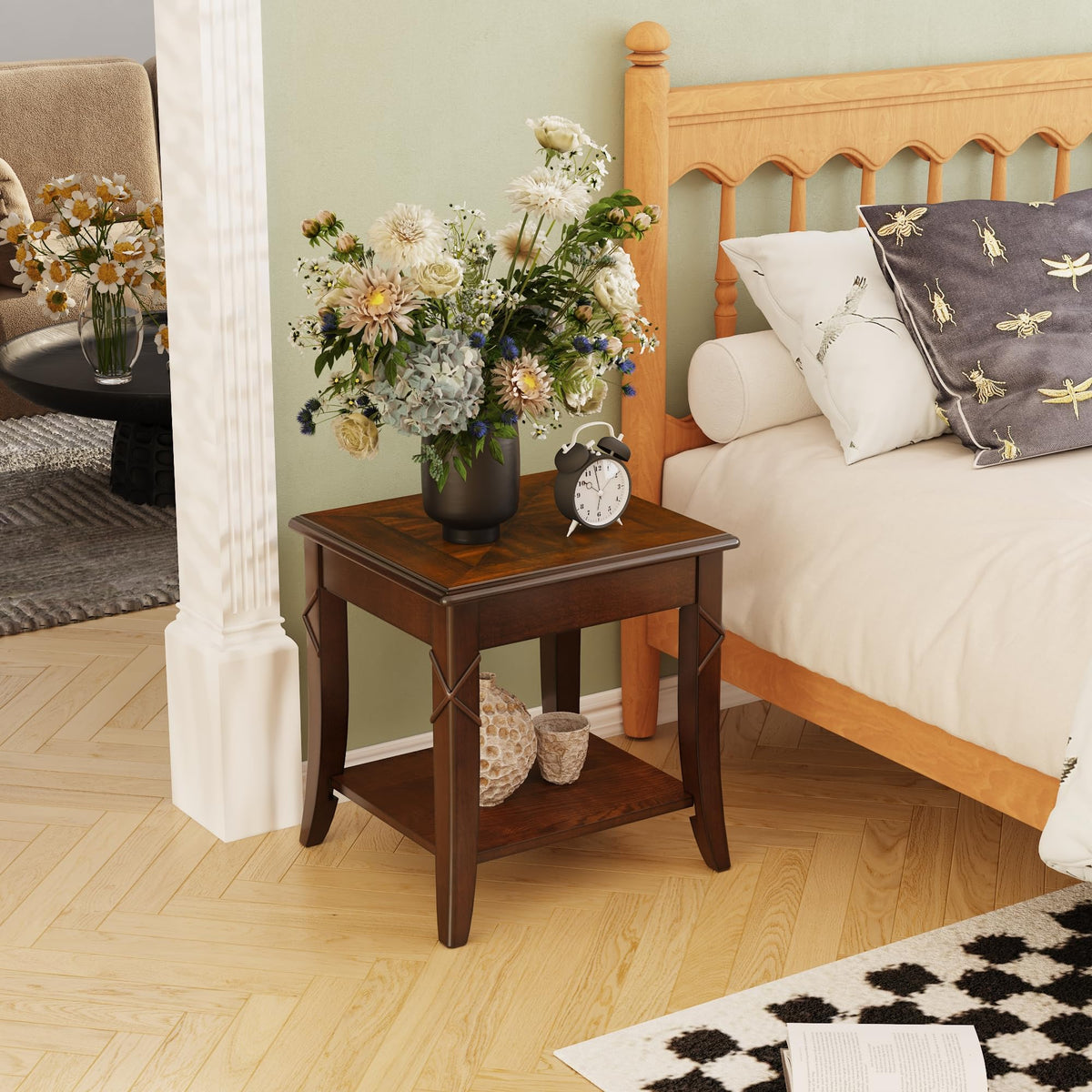 Solid Wood Side End Table with Storage Shelf E369163