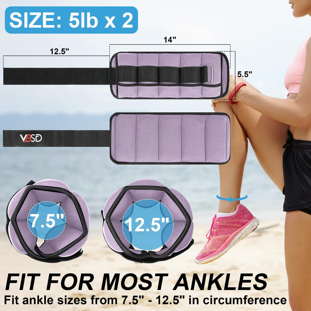 Adjustable Ankle Weights 10lb 1 Pair Lavender R4556