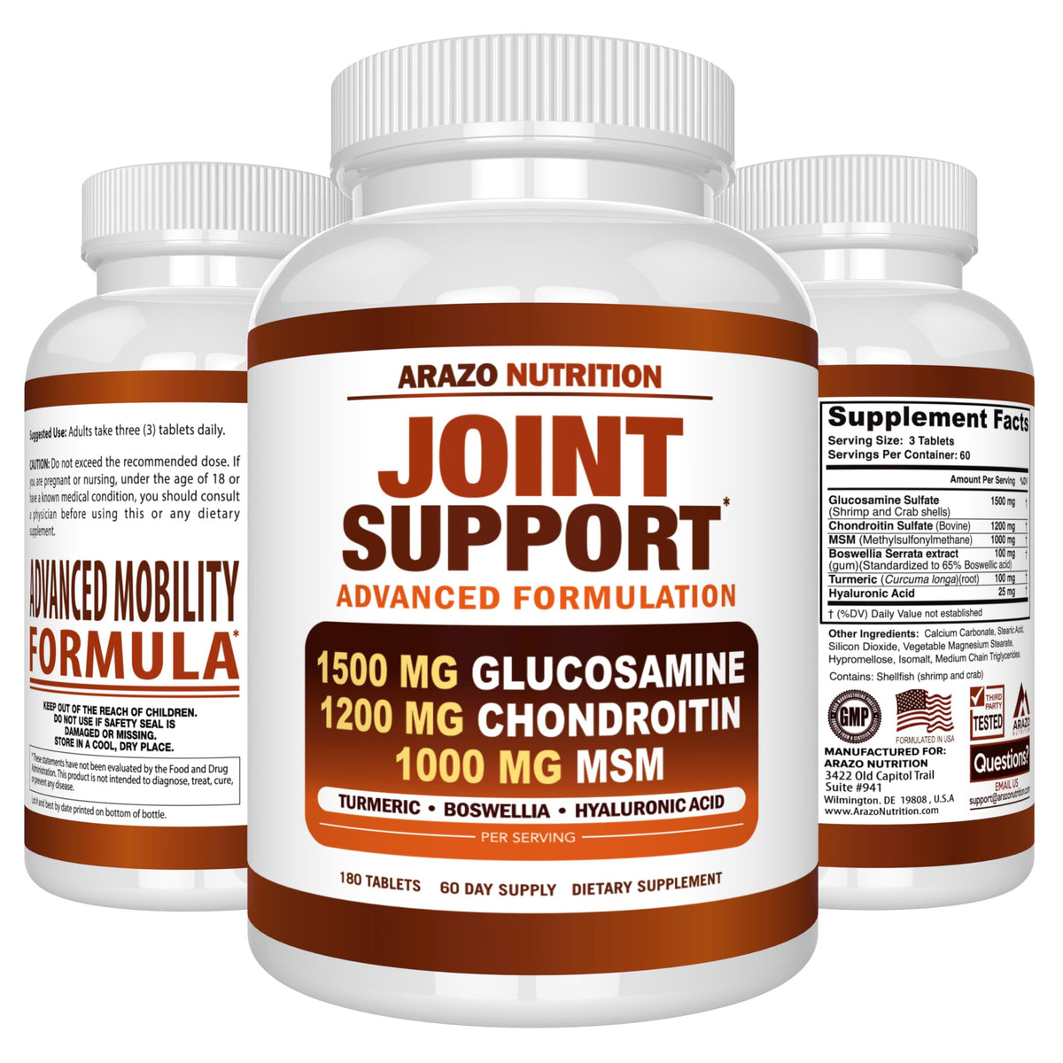 Glucosamine Chondroitin Turmeric MSM Boswellia Joint Support Supplement 180 Tablets R7638