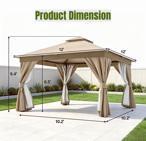 12x12 Metal Frame Gazebo Canopy Tent P4561