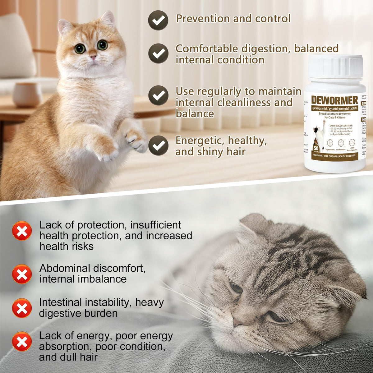 Broad-Spectrum Dewormer for Cats & Kittens, 50 Tablets Y969