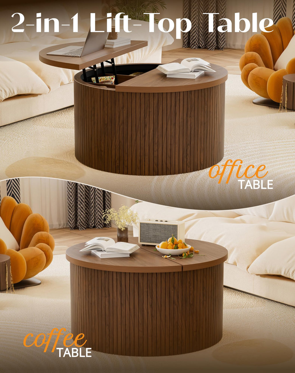 Round Lift Top Coffee Table with Storage U197934
