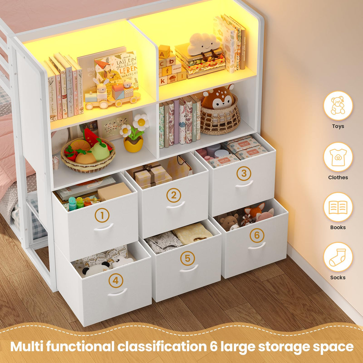 Twin Over Twin Bunk Bed with 6 Storage Drawers J169749