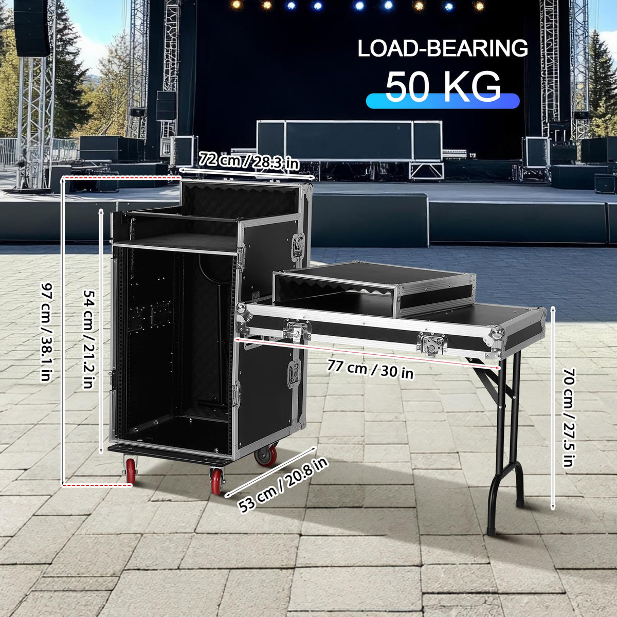 16U DJ Controller Case Rack with 2 Side Tables and 4 Casters S732