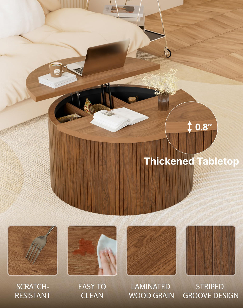 Round Lift Top Coffee Table with Storage U197934